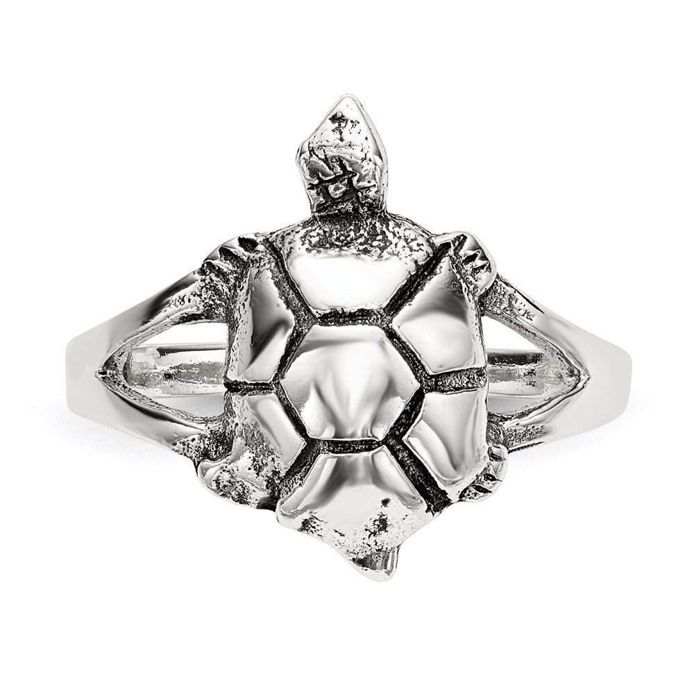 Sterling Silver Polished Antiqued Turtle Ring