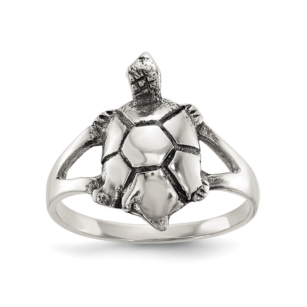 Sterling Silver Polished Antiqued Turtle Ring