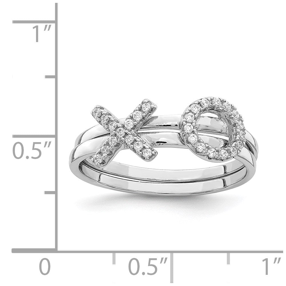 Sterling Silver Rhodium-plated CZ X & O 2-Ring Set