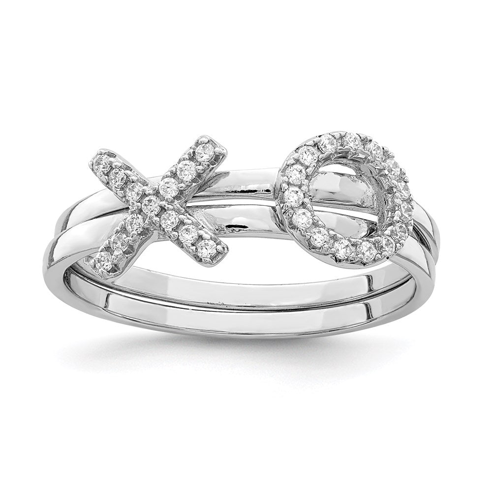 Sterling Silver Rhodium-plated CZ X & O 2-Ring Set