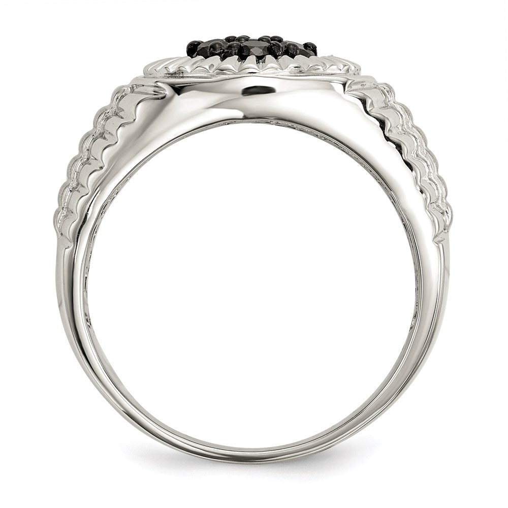 Sterling Silver Rhod-plated Mens Black Diamond Polished/Satin Ring