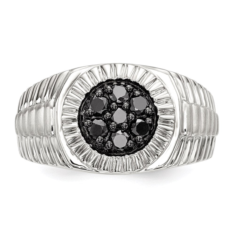 Sterling Silver Rhod-plated Mens Black Diamond Polished/Satin Ring