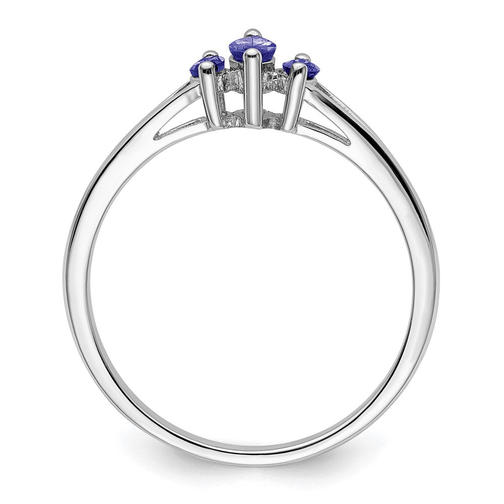 Sterling Silver Rhodium 3 Stone Tanzanite Ring