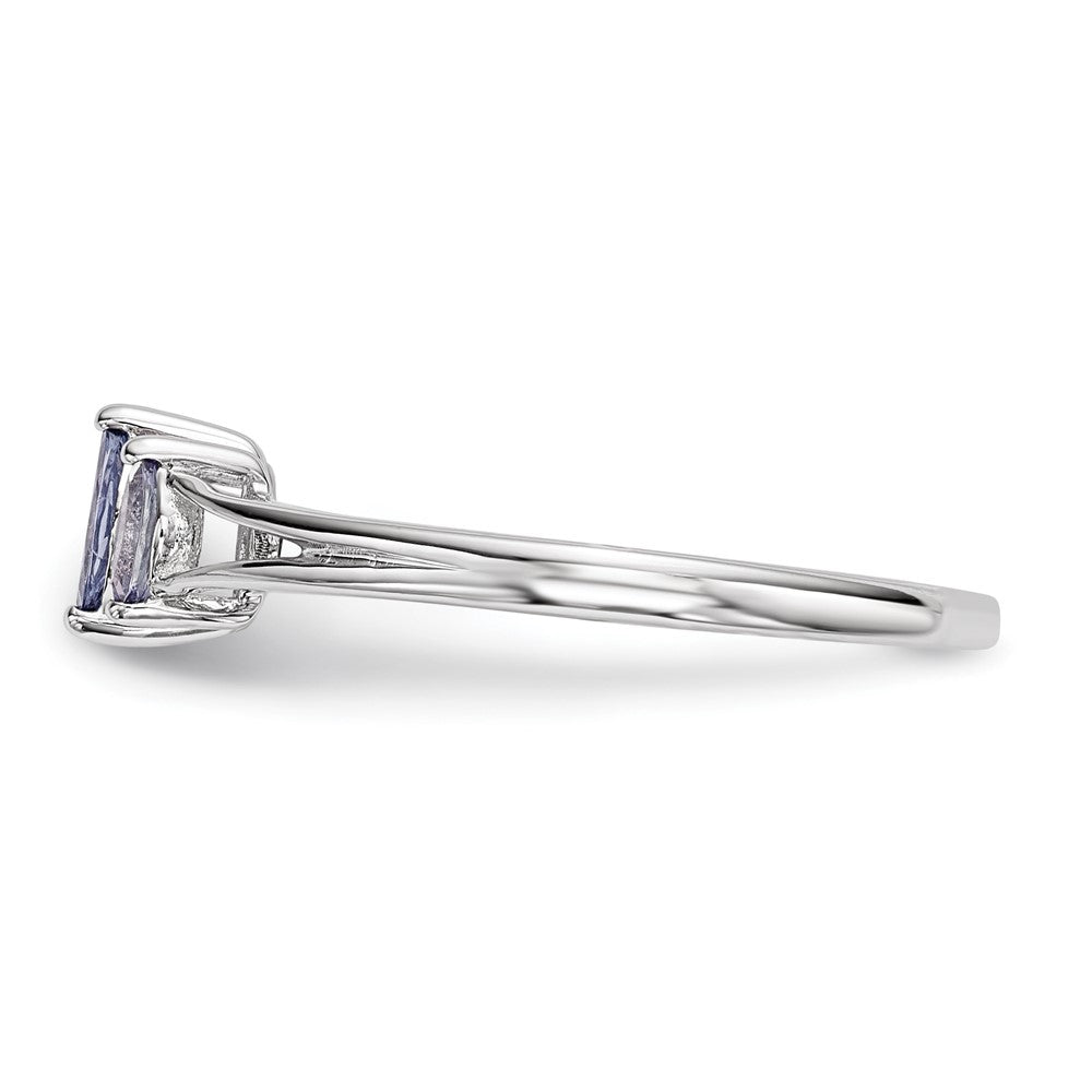 Sterling Silver Rhodium 3 Stone Tanzanite Ring