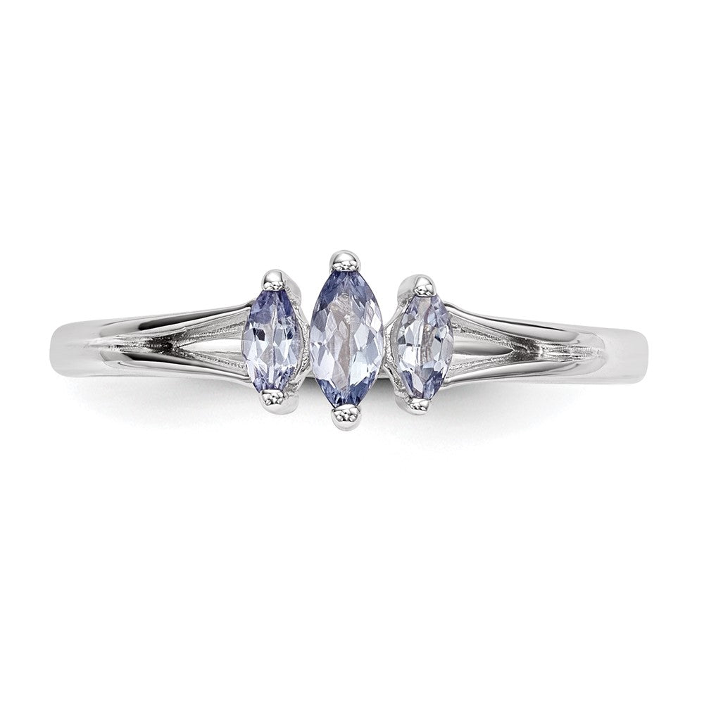 Sterling Silver Rhodium 3 Stone Tanzanite Ring