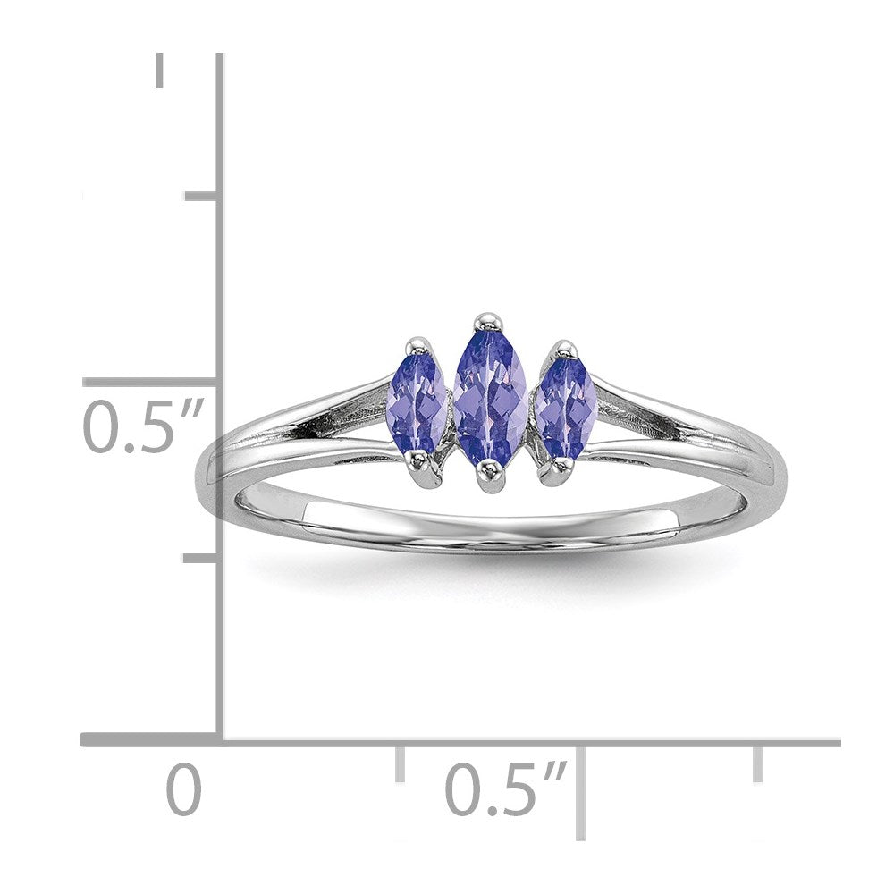 Sterling Silver Rhodium 3 Stone Tanzanite Ring