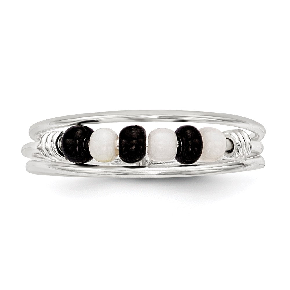 Sterling Silver Black & White Beaded Toe Ring