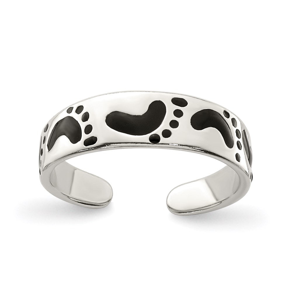 Sterling Silver Black Enameled Feet Toe Ring