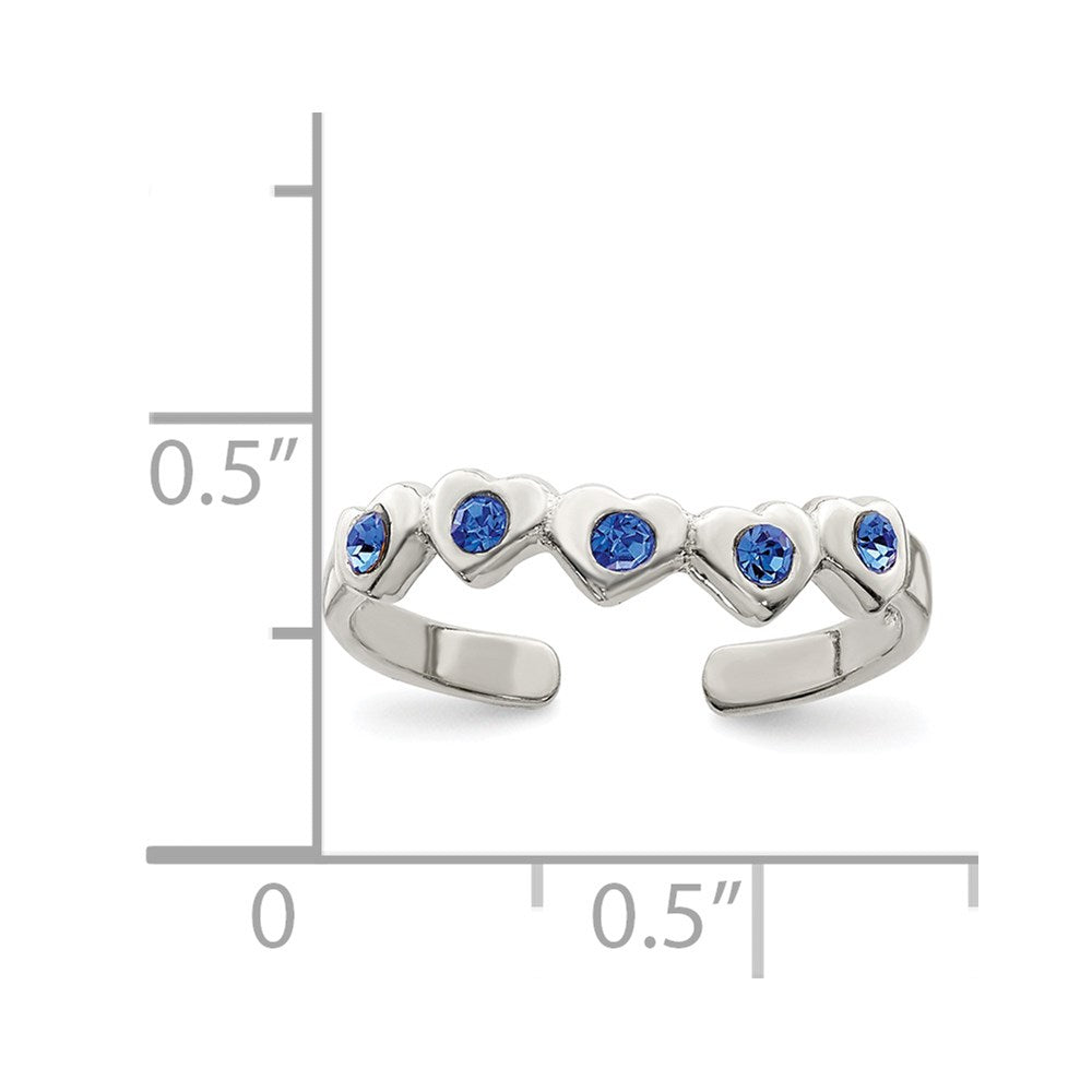 Sterling Silver Blue CZ Heart Toe Ring