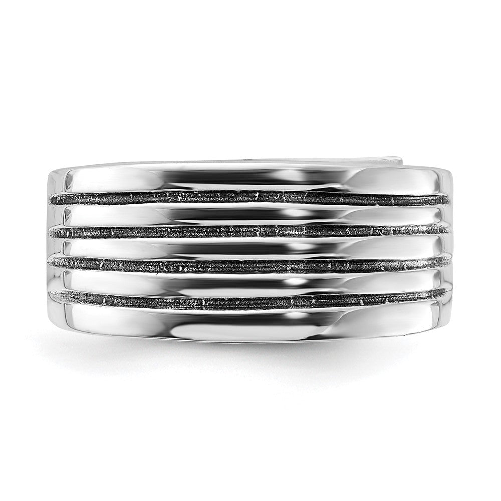 Sterling Silver Polished & Antiqued Ribbed Ring