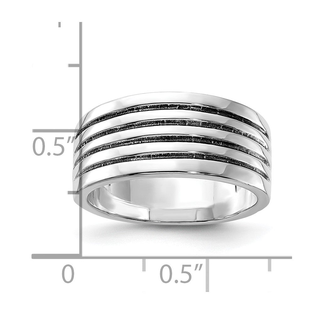 Sterling Silver Polished & Antiqued Ribbed Ring