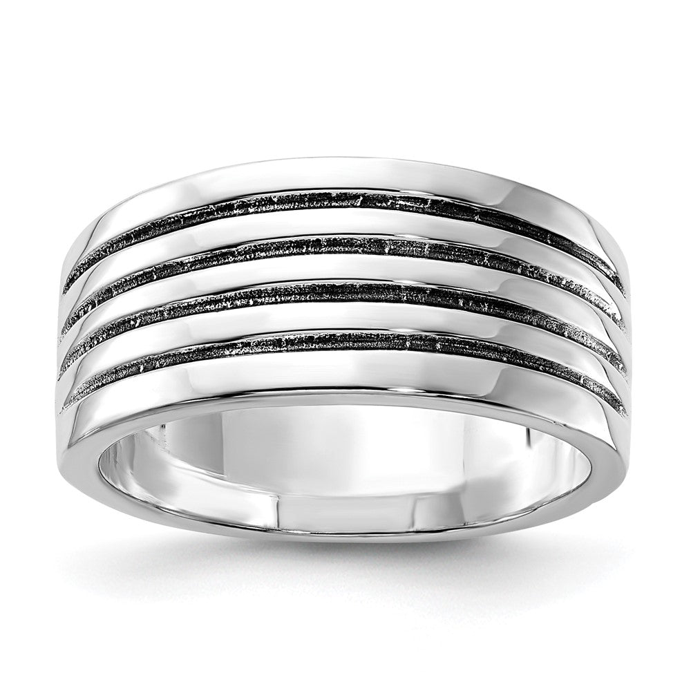 Sterling Silver Polished & Antiqued Ribbed Ring