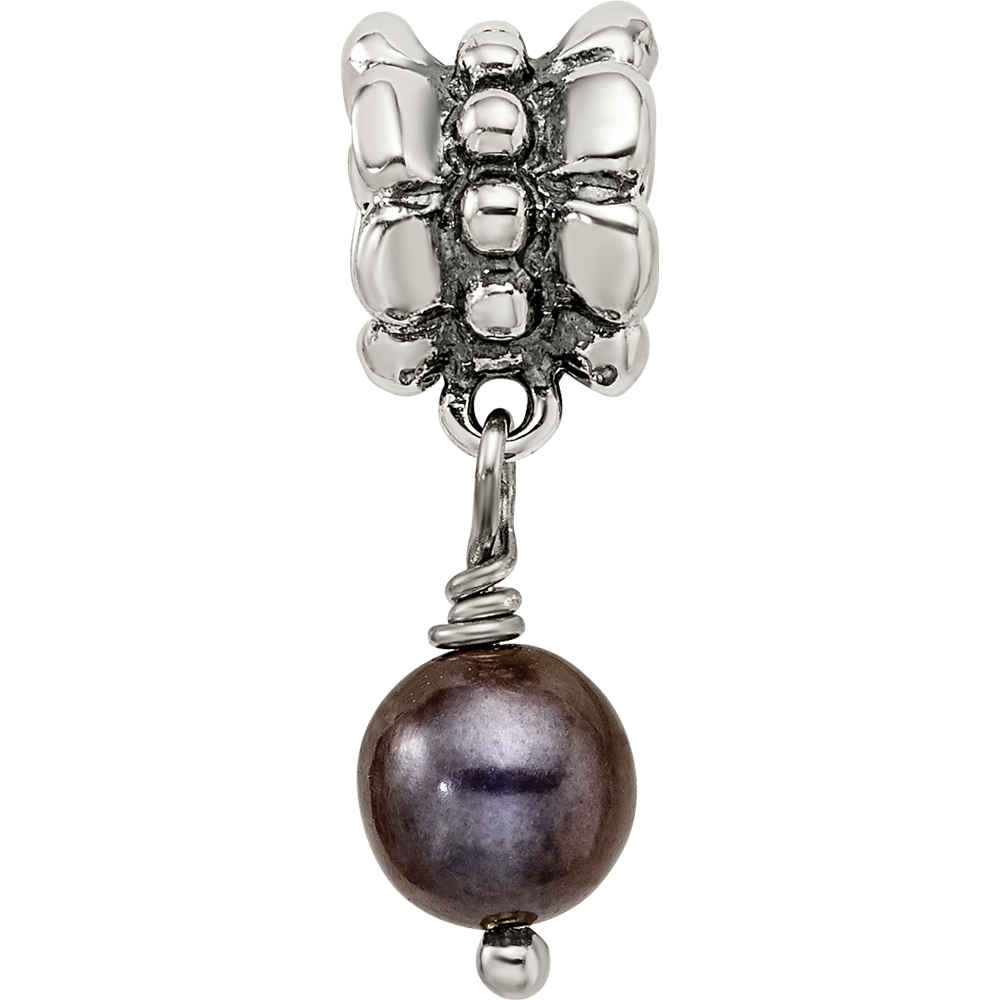 Sterling Silver Reflections Grey FW Cultured Pearl Dangle Bead