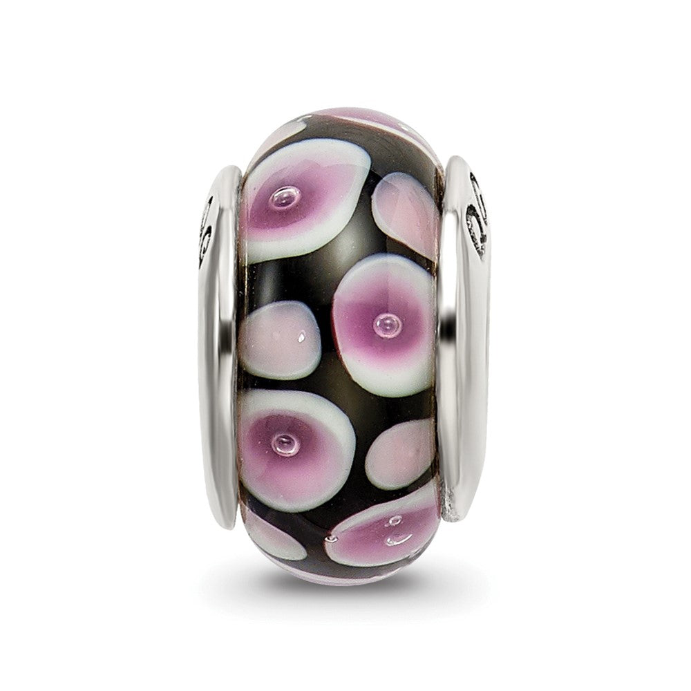 Sterling Silver Reflections Purple/Black Hand-blown Glass Bead