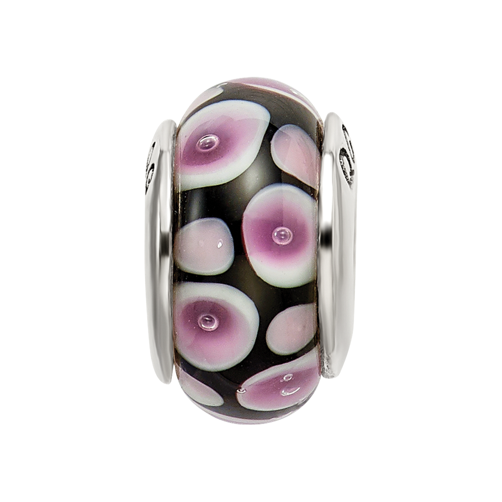 Sterling Silver Reflections Purple/Black Hand-blown Glass Bead