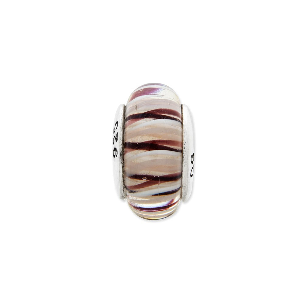 Sterling Silver Reflections Brown/White Hand-blown Glass Bead