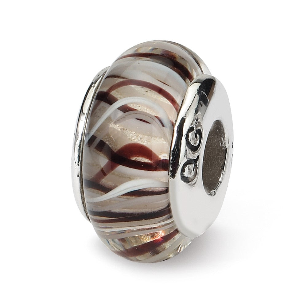 Sterling Silver Reflections Brown/White Hand-blown Glass Bead