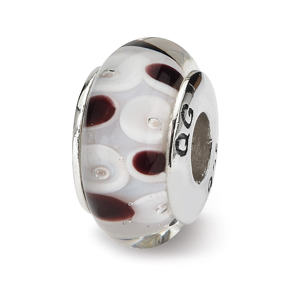 Sterling Silver Reflections Brown/White Hand-blown Glass Bead