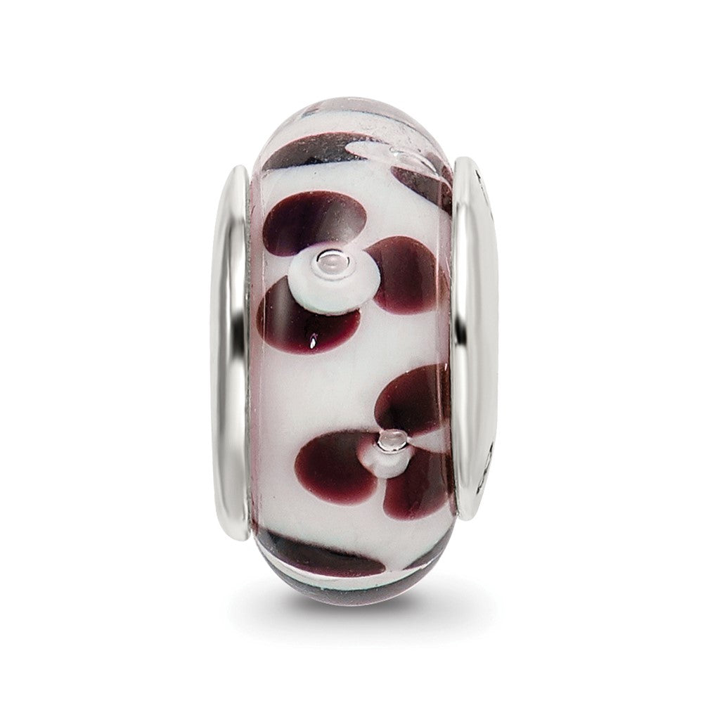 Sterling Silver Reflections Brown Floral Hand-blown Glass Bead