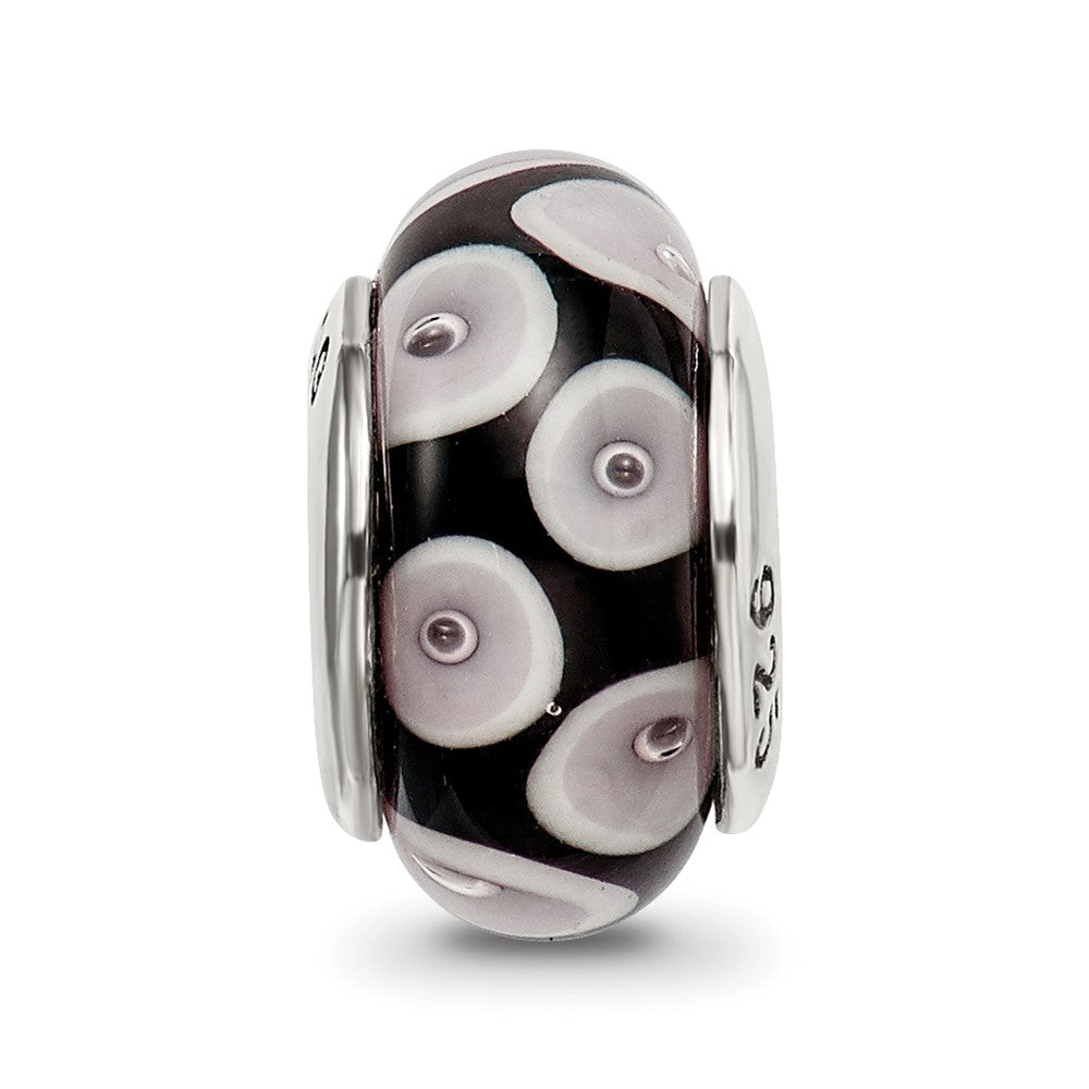 Sterling Silver Reflections Black/Grey Hand-blown Glass Bead