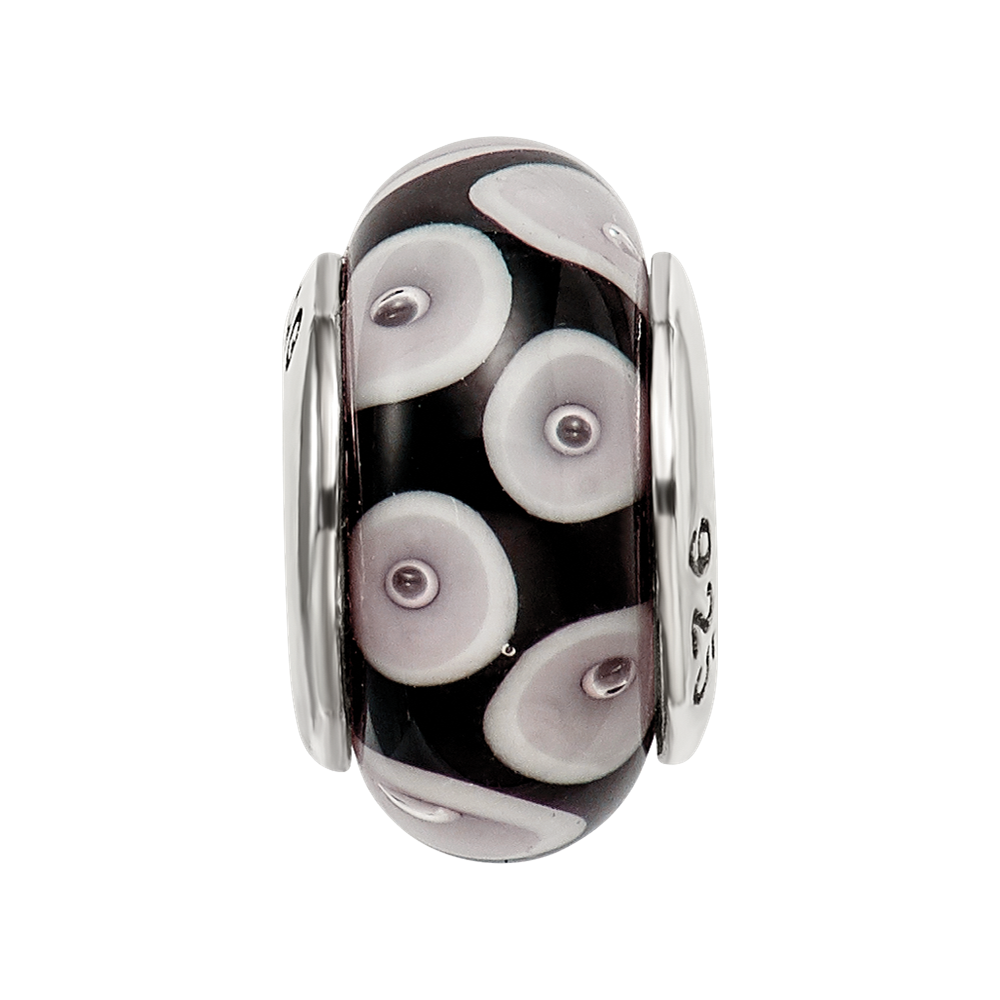 Sterling Silver Reflections Black/Grey Hand-blown Glass Bead