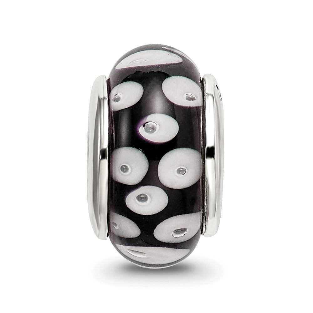 Sterling Silver Reflections Black/White Hand-blown Glass Bead