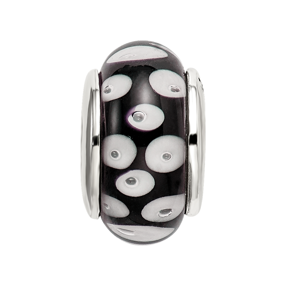 Sterling Silver Reflections Black/White Hand-blown Glass Bead