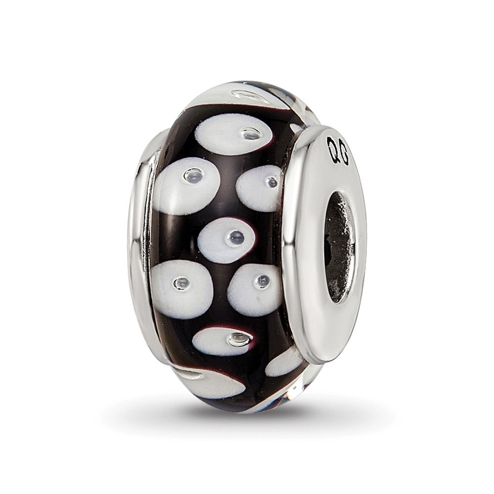 Sterling Silver Reflections Black/White Hand-blown Glass Bead