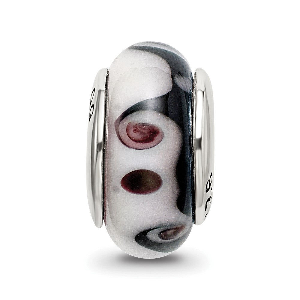 Sterling Silver Reflections Black/Grey Hand-blown Glass Bead