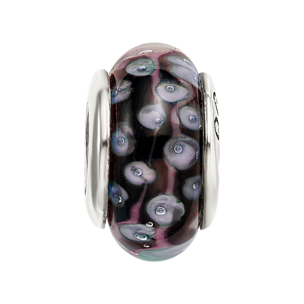 Sterling Silver Reflections Black/White Hand-blown Glass Bead