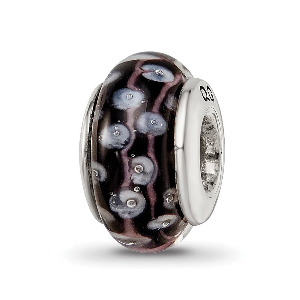 Sterling Silver Reflections Black/White Hand-blown Glass Bead