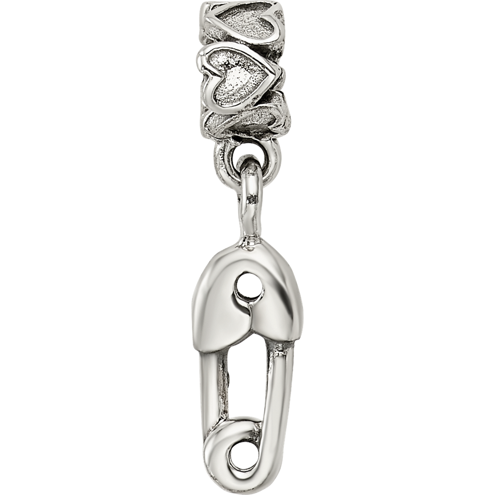 Kids Collection Sterling Silver Safety Pin Dangle Reflections Bead