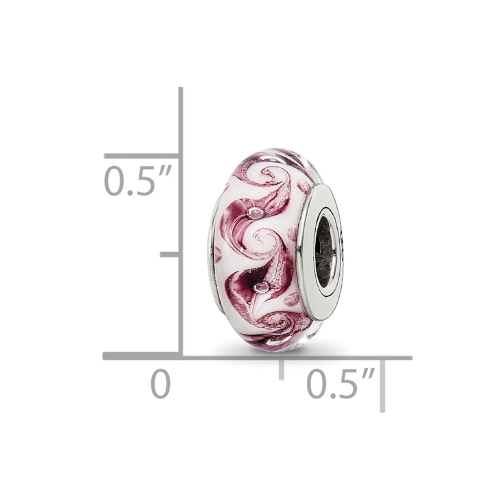 Sterling Silver Reflections White/Mauve Swirl Hand-blown Glass Bead