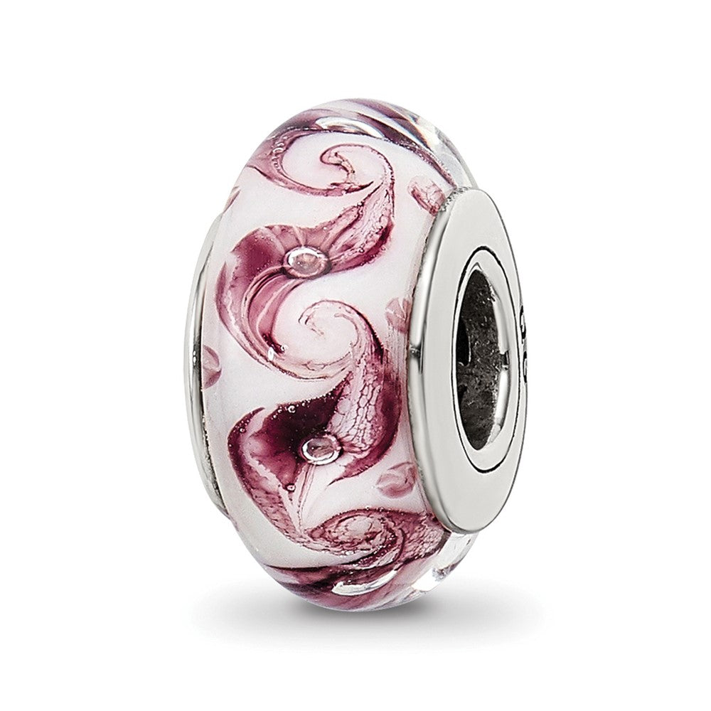 Sterling Silver Reflections White/Mauve Swirl Hand-blown Glass Bead