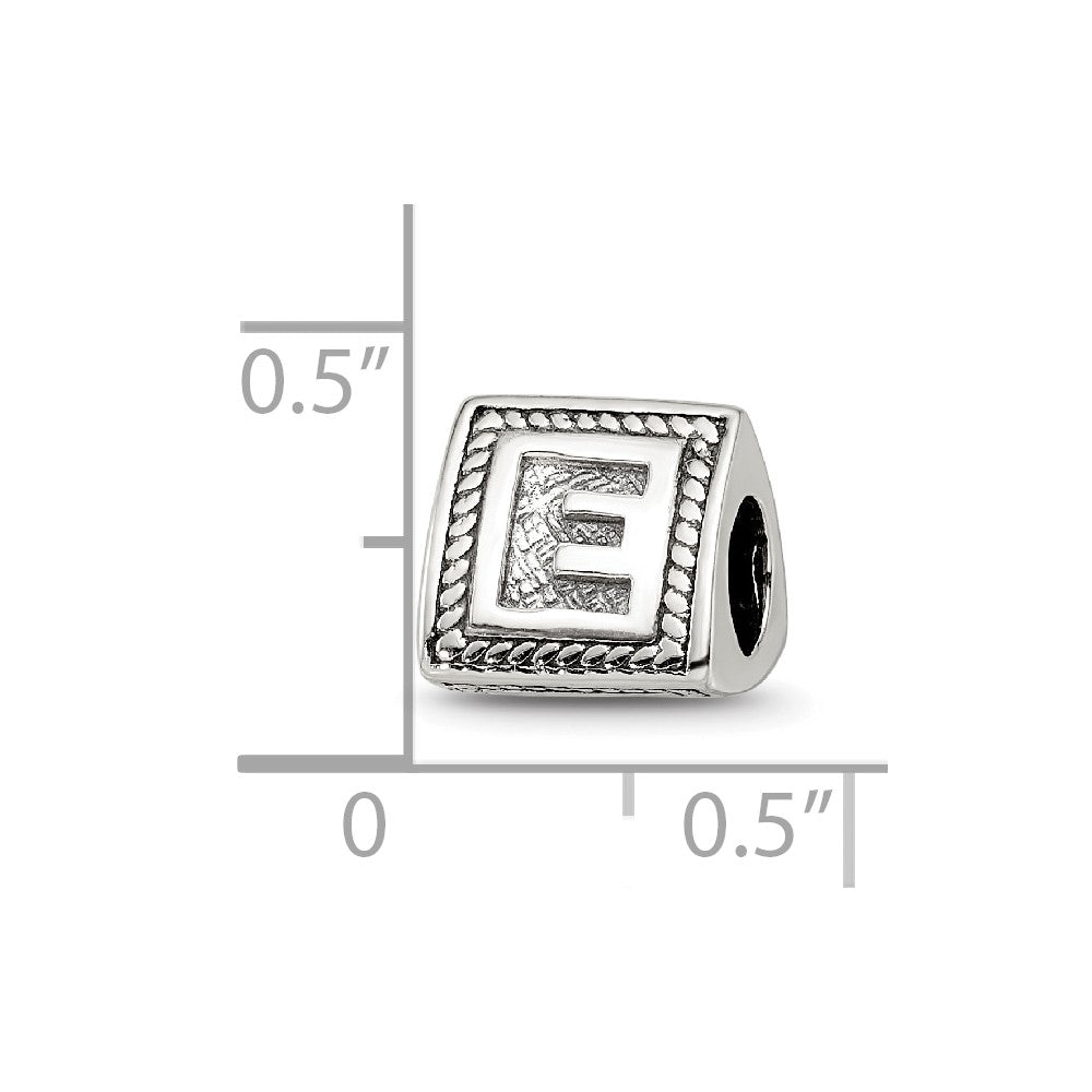 Sterling Silver Reflections Letter E Triangle Block Bead