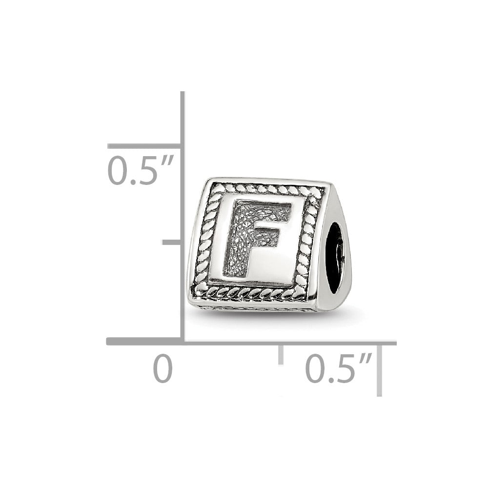 Sterling Silver Reflections Letter F Triangle Block Bead