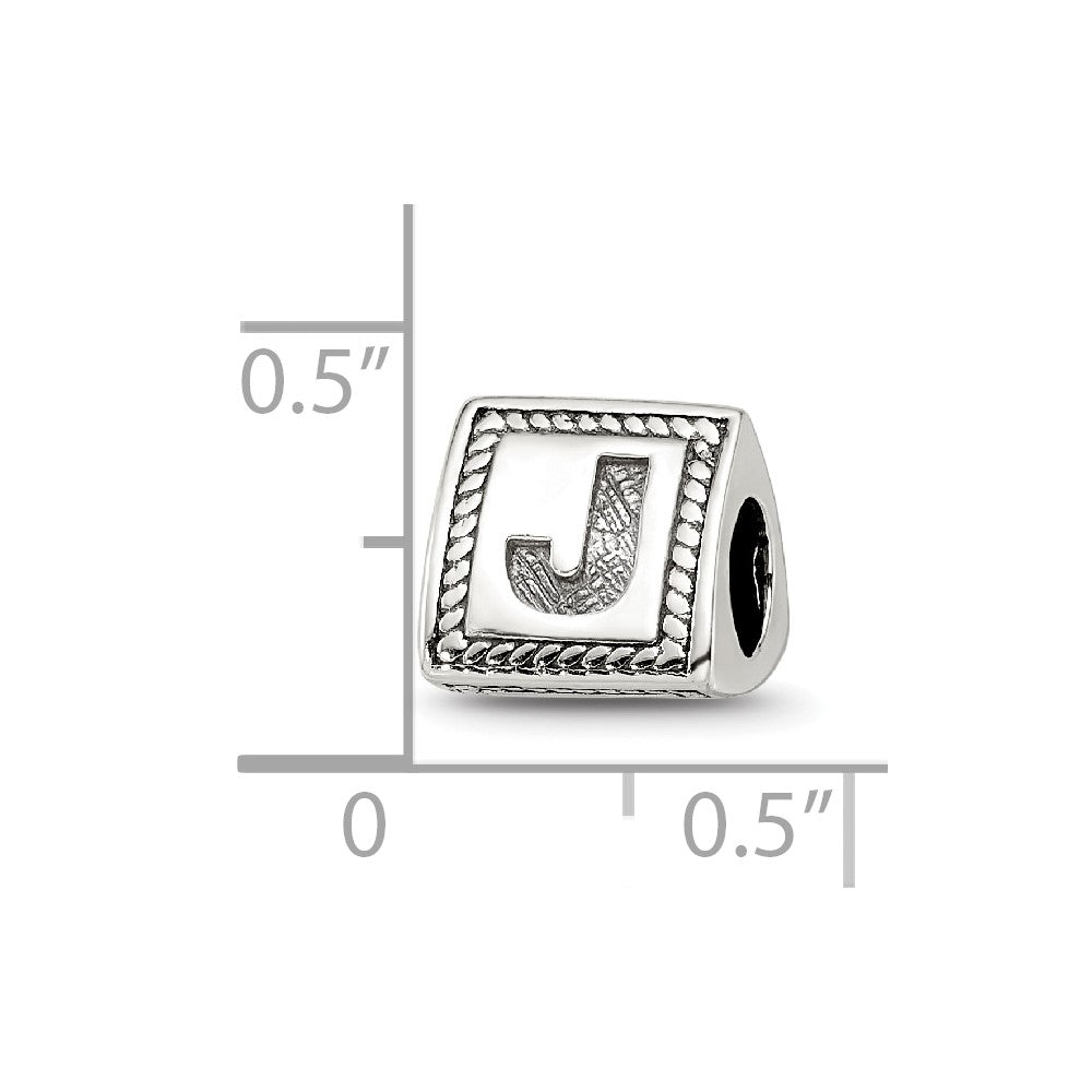 Sterling Silver Reflections Letter J Triangle Block Bead