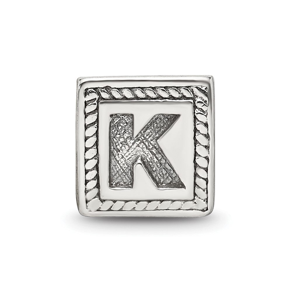 Sterling Silver Reflections Letter K Triangle Block Bead