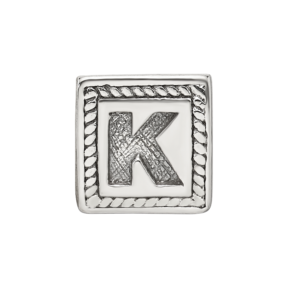 Sterling Silver Reflections Letter K Triangle Block Bead