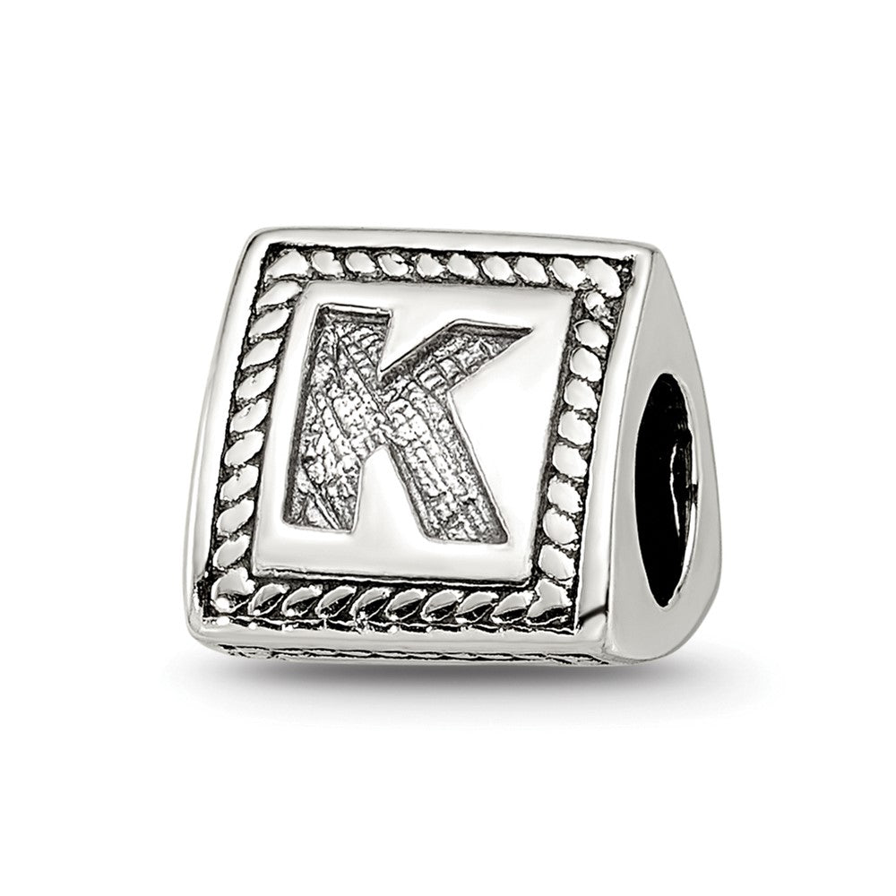 Sterling Silver Reflections Letter K Triangle Block Bead