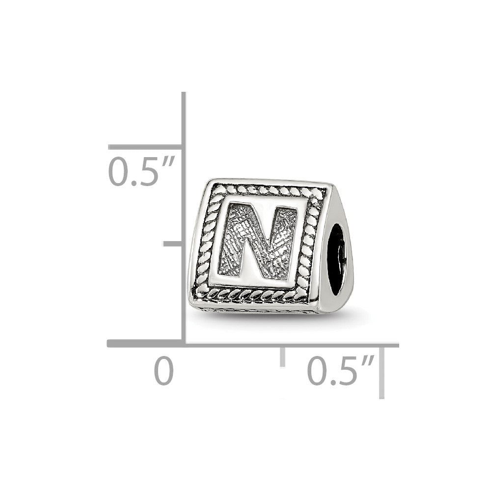 Sterling Silver Reflections Letter N Triangle Block Bead