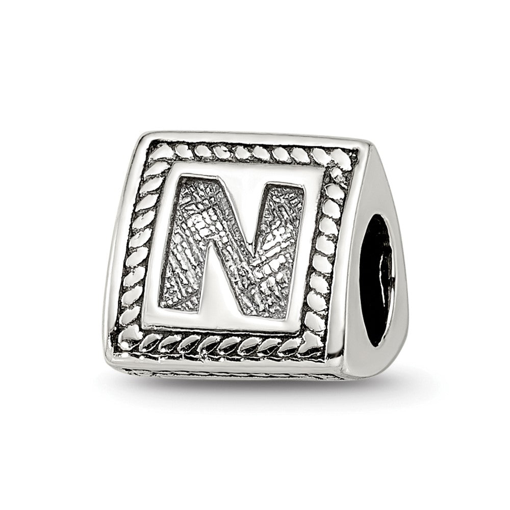 Sterling Silver Reflections Letter N Triangle Block Bead