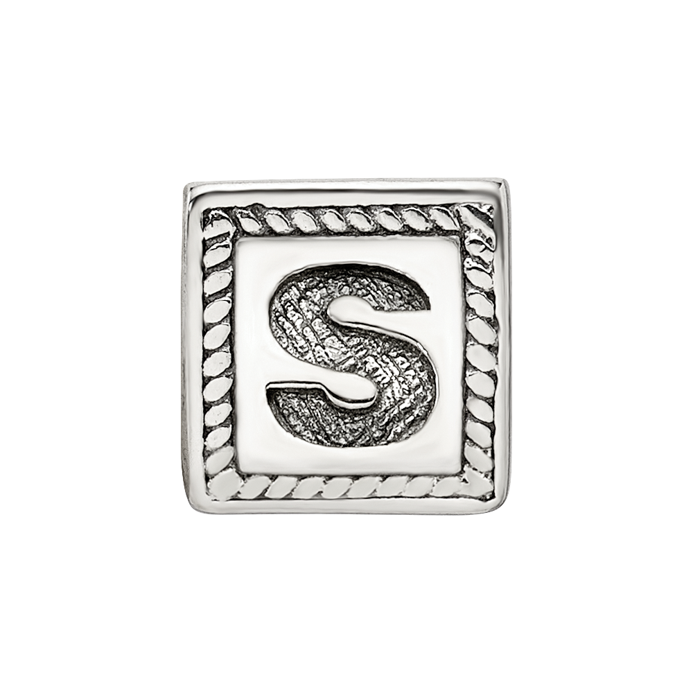 Sterling Silver Reflections Letter S Triangle Block Bead