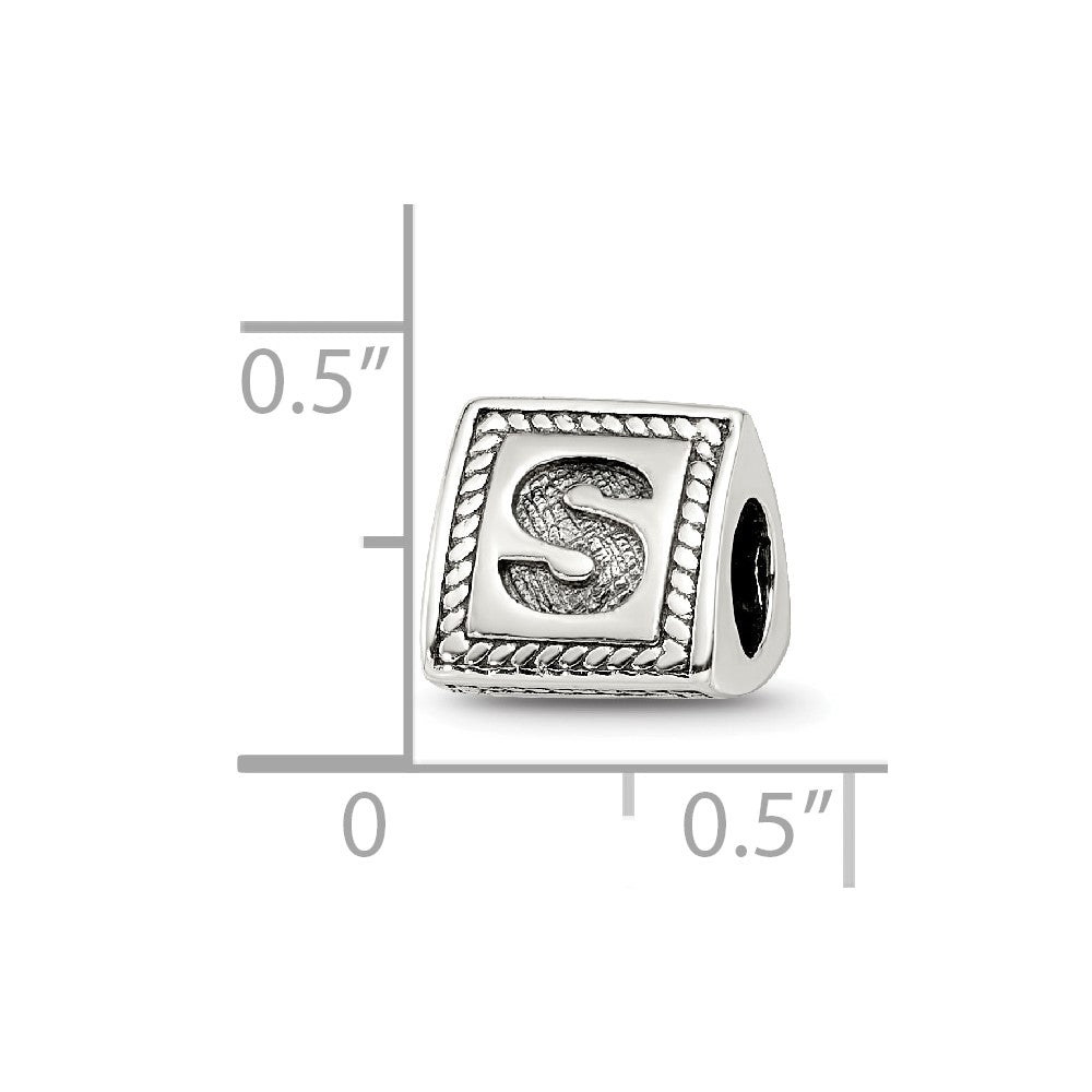 Sterling Silver Reflections Letter S Triangle Block Bead