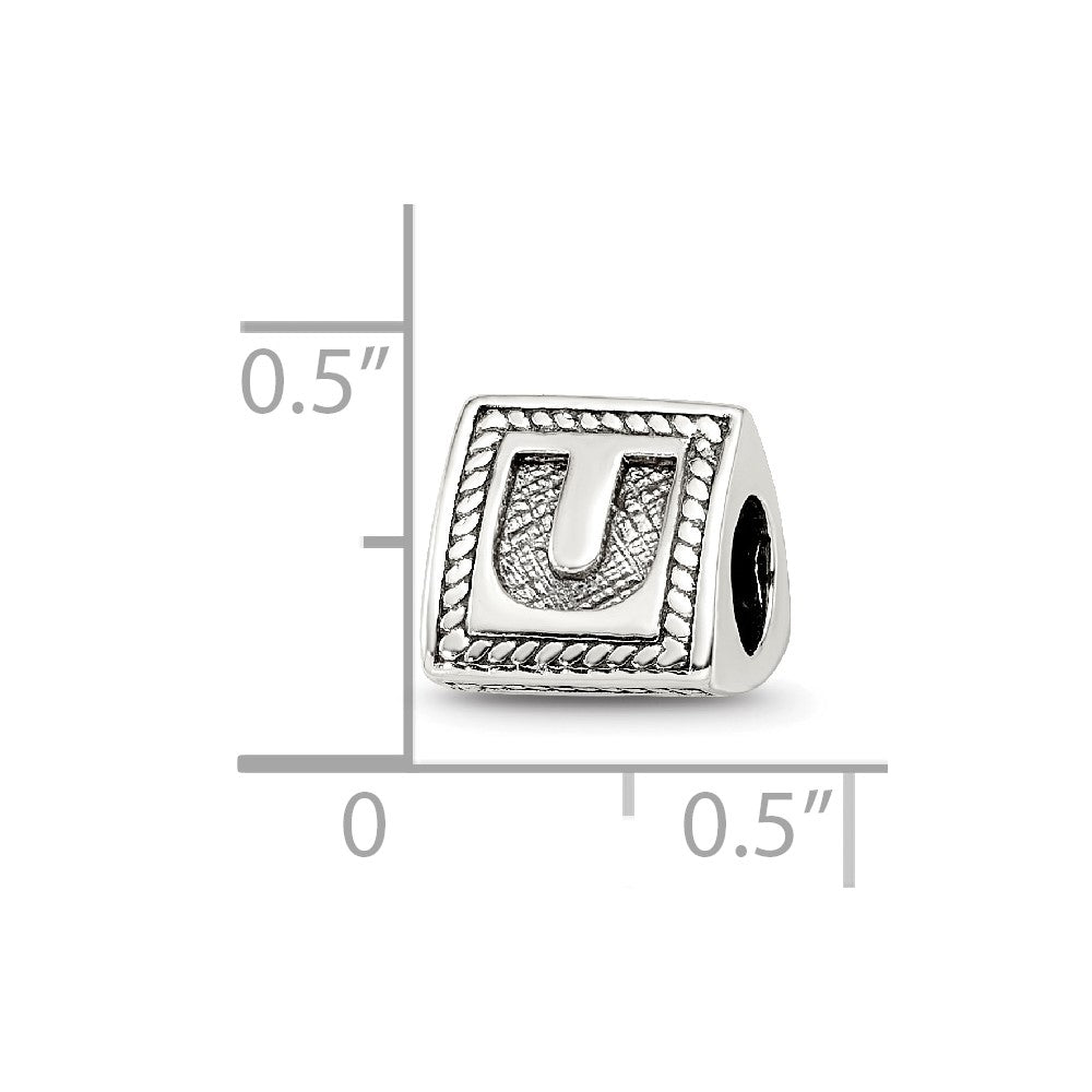 Sterling Silver Reflections Letter U Triangle Block Bead