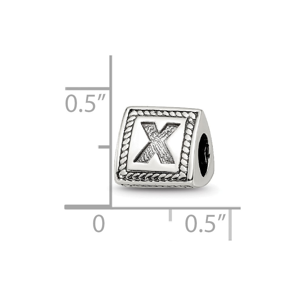 Sterling Silver Reflections Letter X Triangle Block Bead