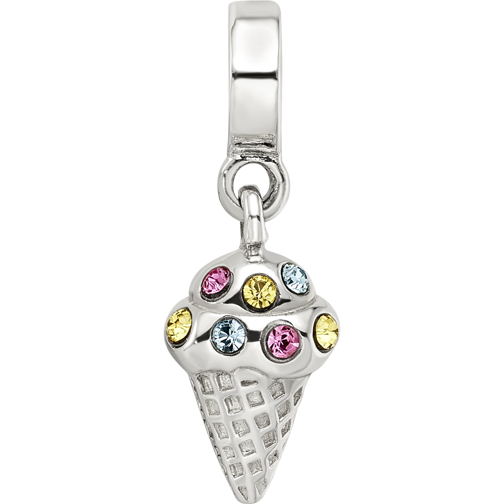 Sterling Silver Reflections CZ Ice Cream Cone Dangle Bead