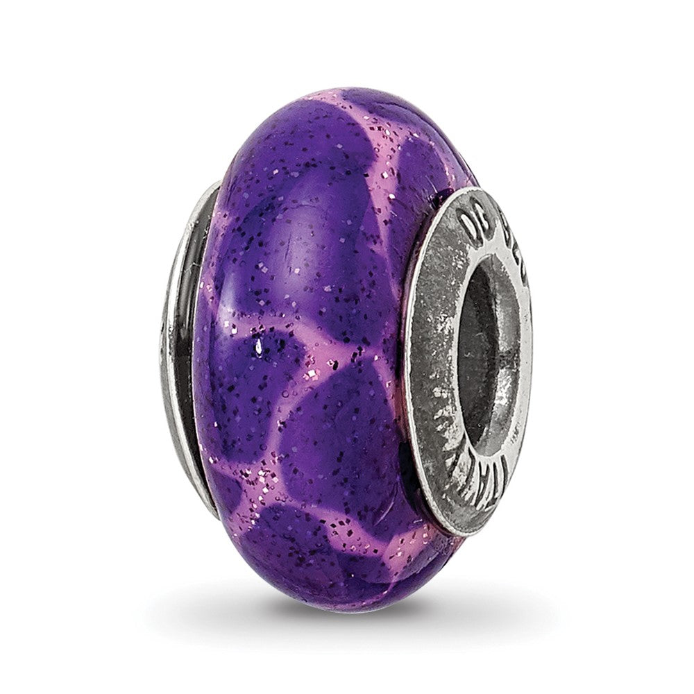 Sterling Silver Reflections Purple Giraffe Glitter Overlay Glass Bead