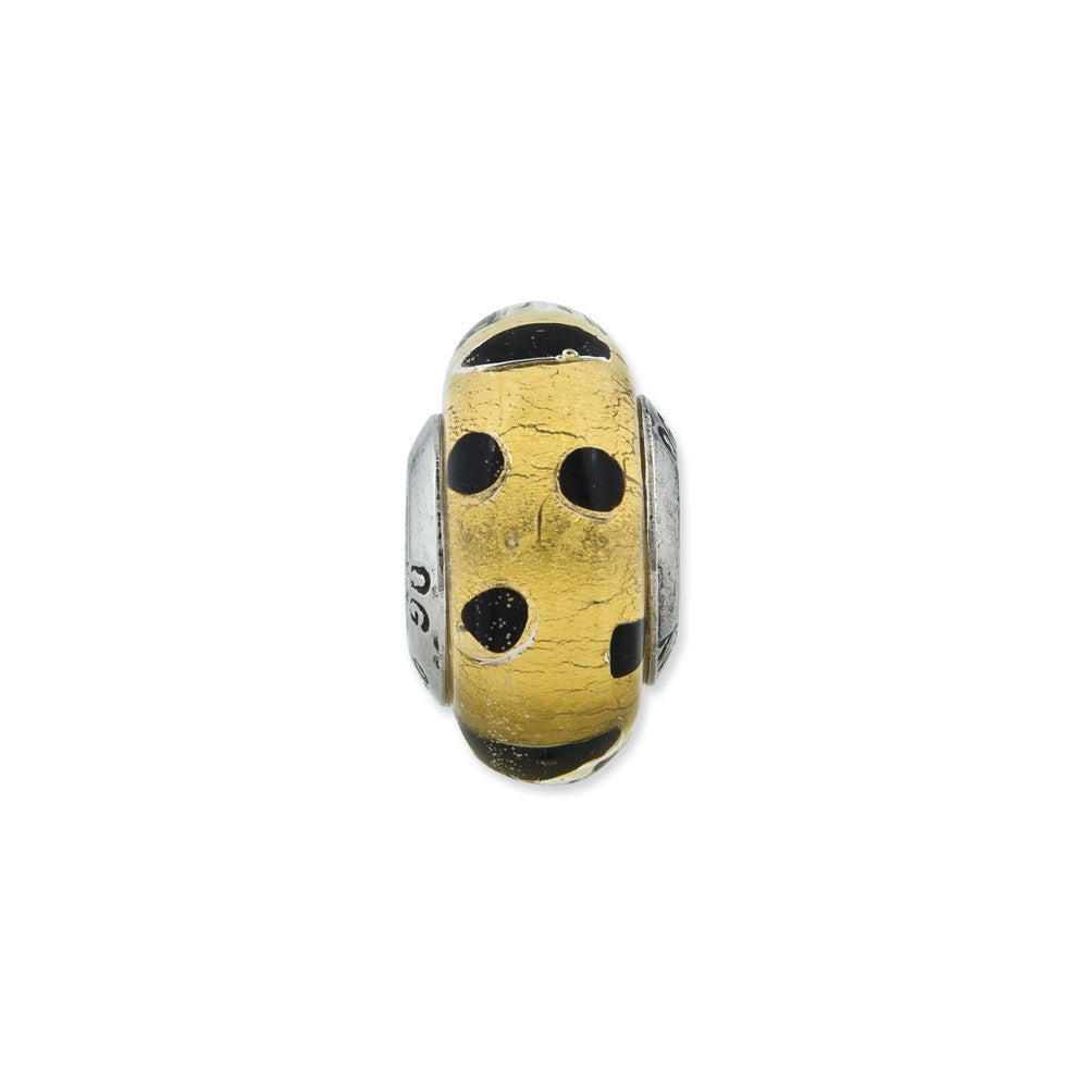 Sterling Silver Reflections Gold w/Black Dots Italian Murano Bead