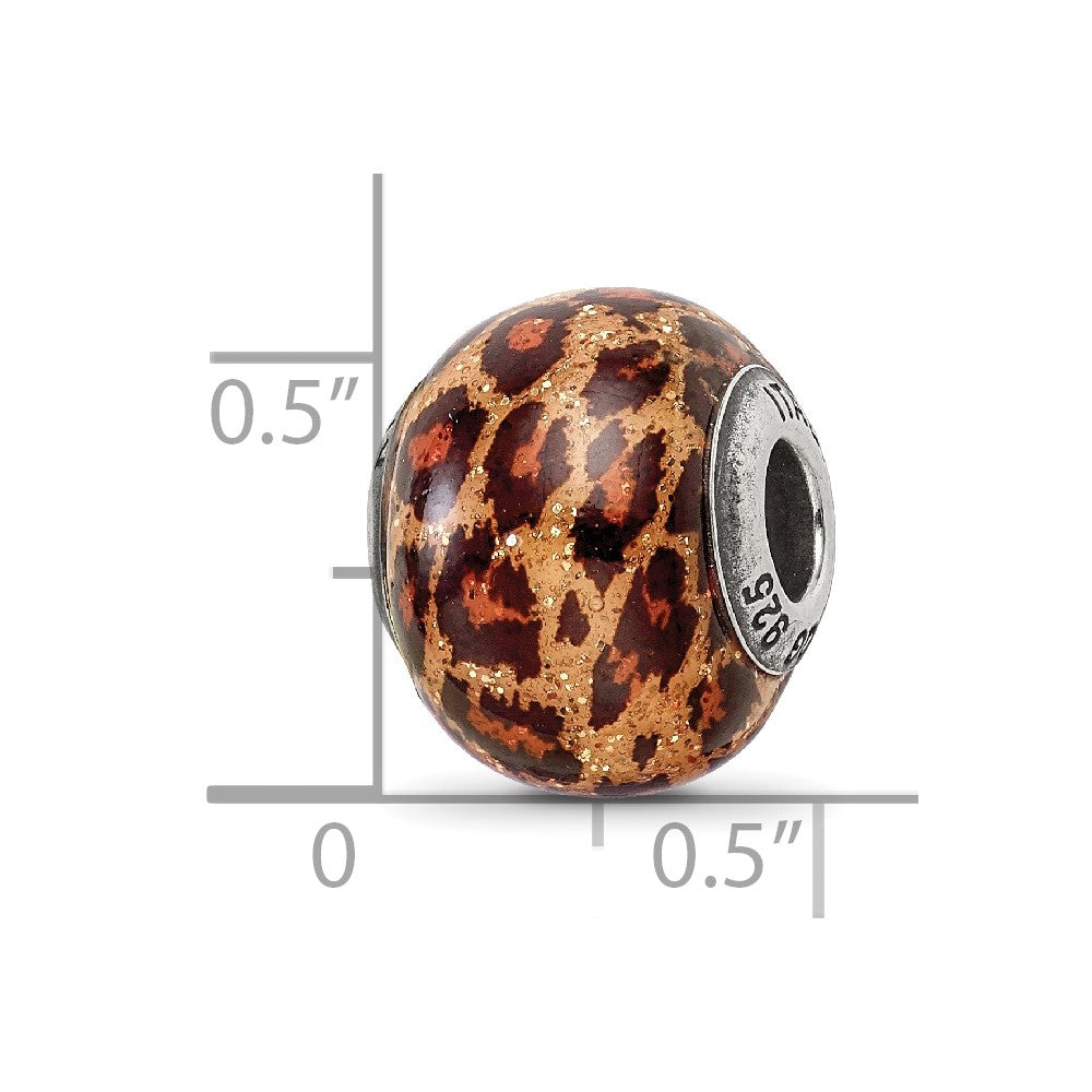 Sterling Silver Reflections Brown Jaguar Glitter Overlay Glass Bead